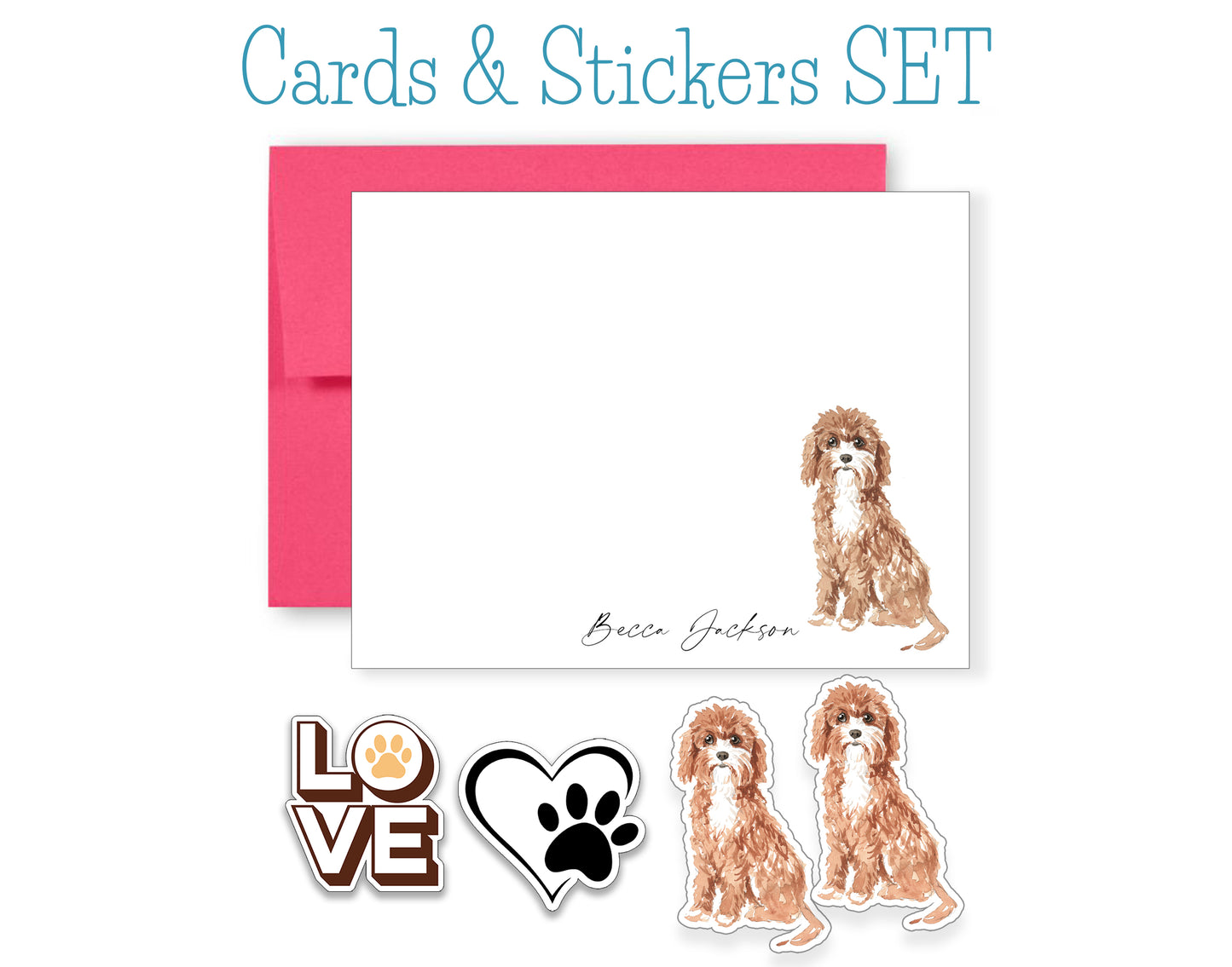 Cavapoo Folded Note Cards and Stickers