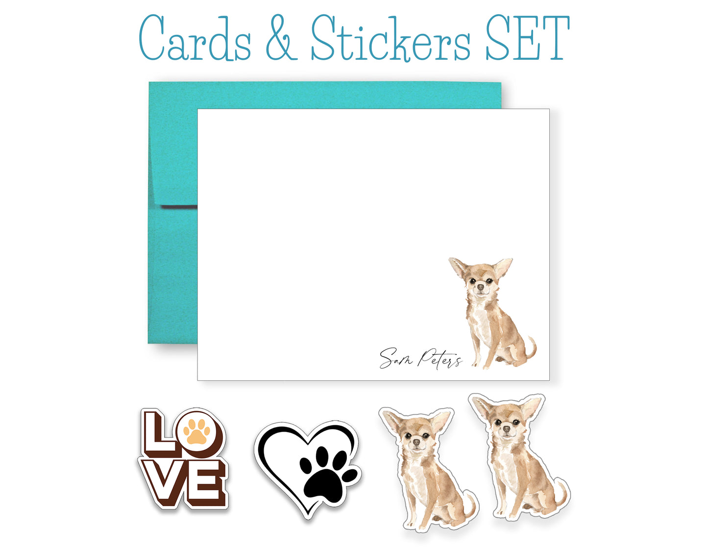 Fawn Chihuahua Folded Note Cards and Stickers