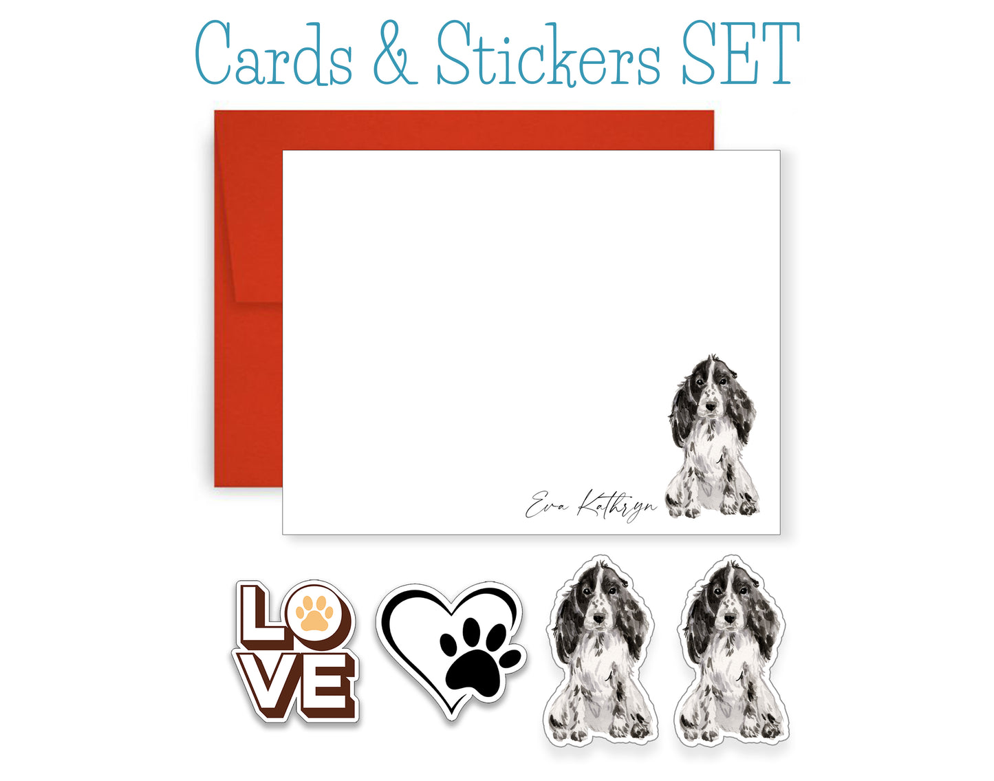 Black and White Cocker Spaniel Folded Note Cards and Stickers