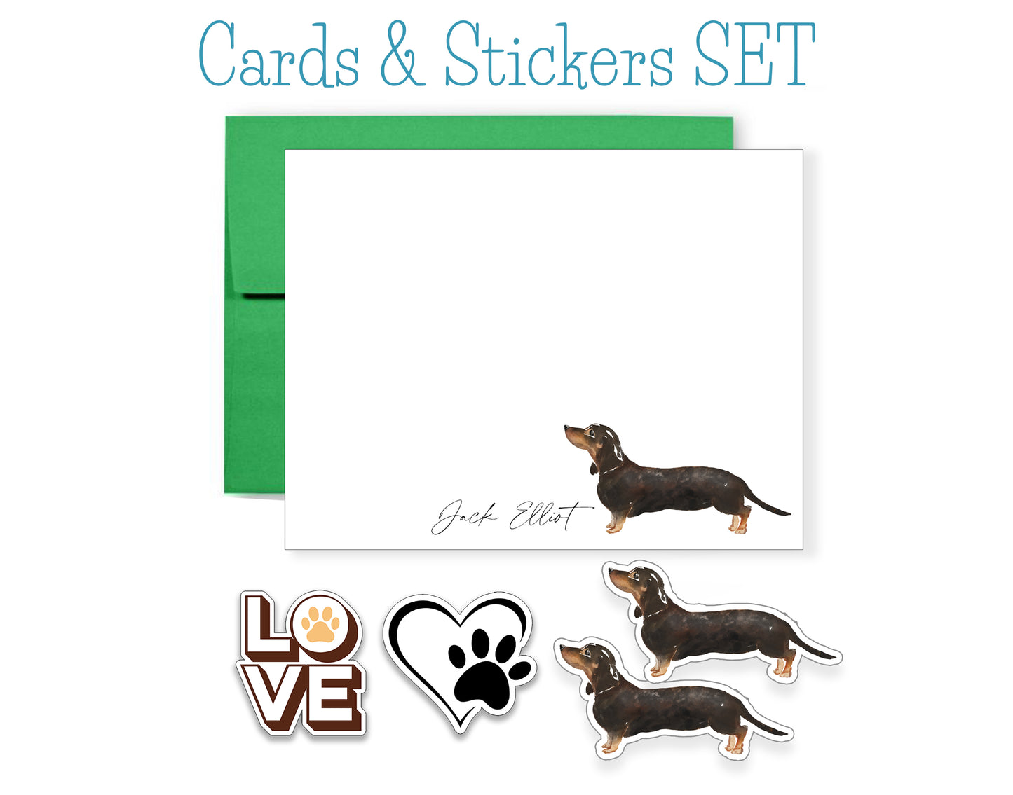 Black and Tan Dachshund Folded Note Cards and Stickers