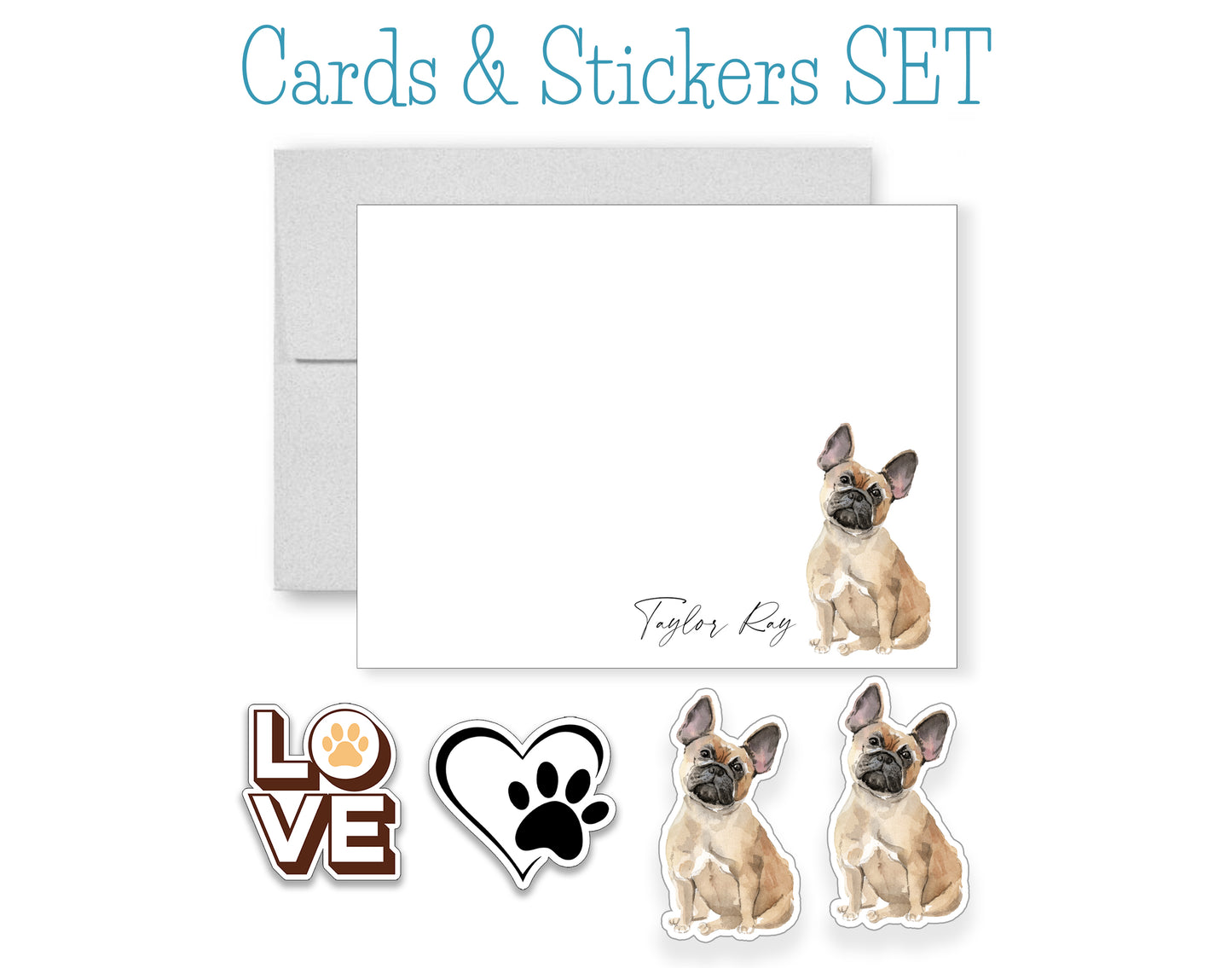 Fawn French Bulldog Folded Note Cards and Stickers