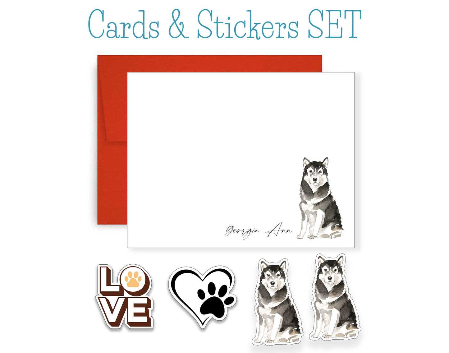 Malamute Folded Note Cards and Stickers