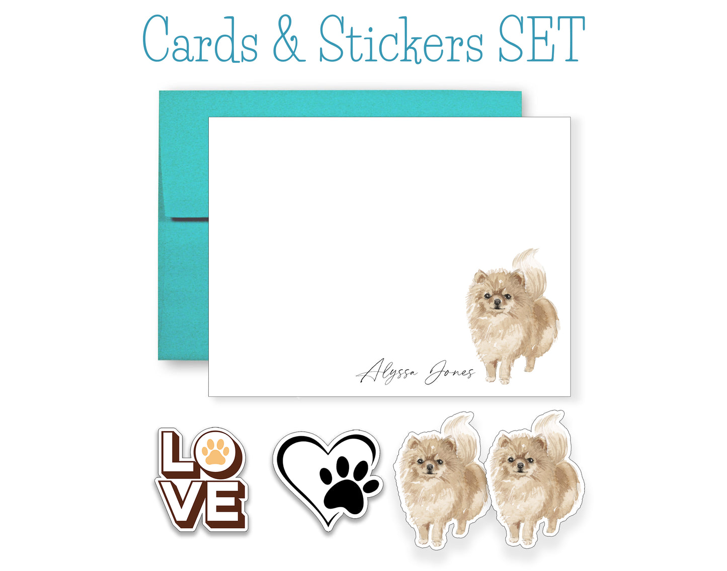 Pomeranian Folded Note Cards and Stickers