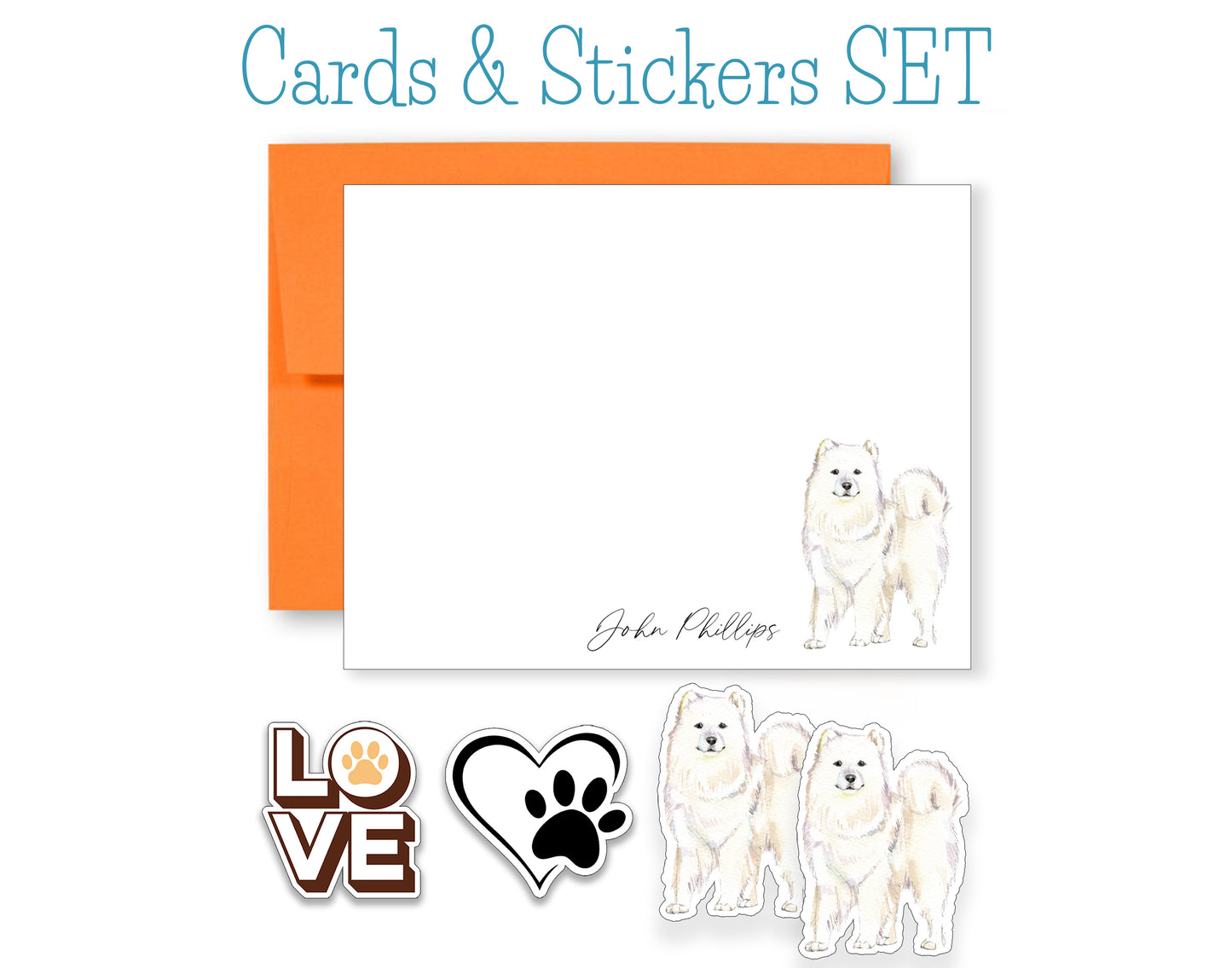Samoyed Folded Note Cards and Stickers