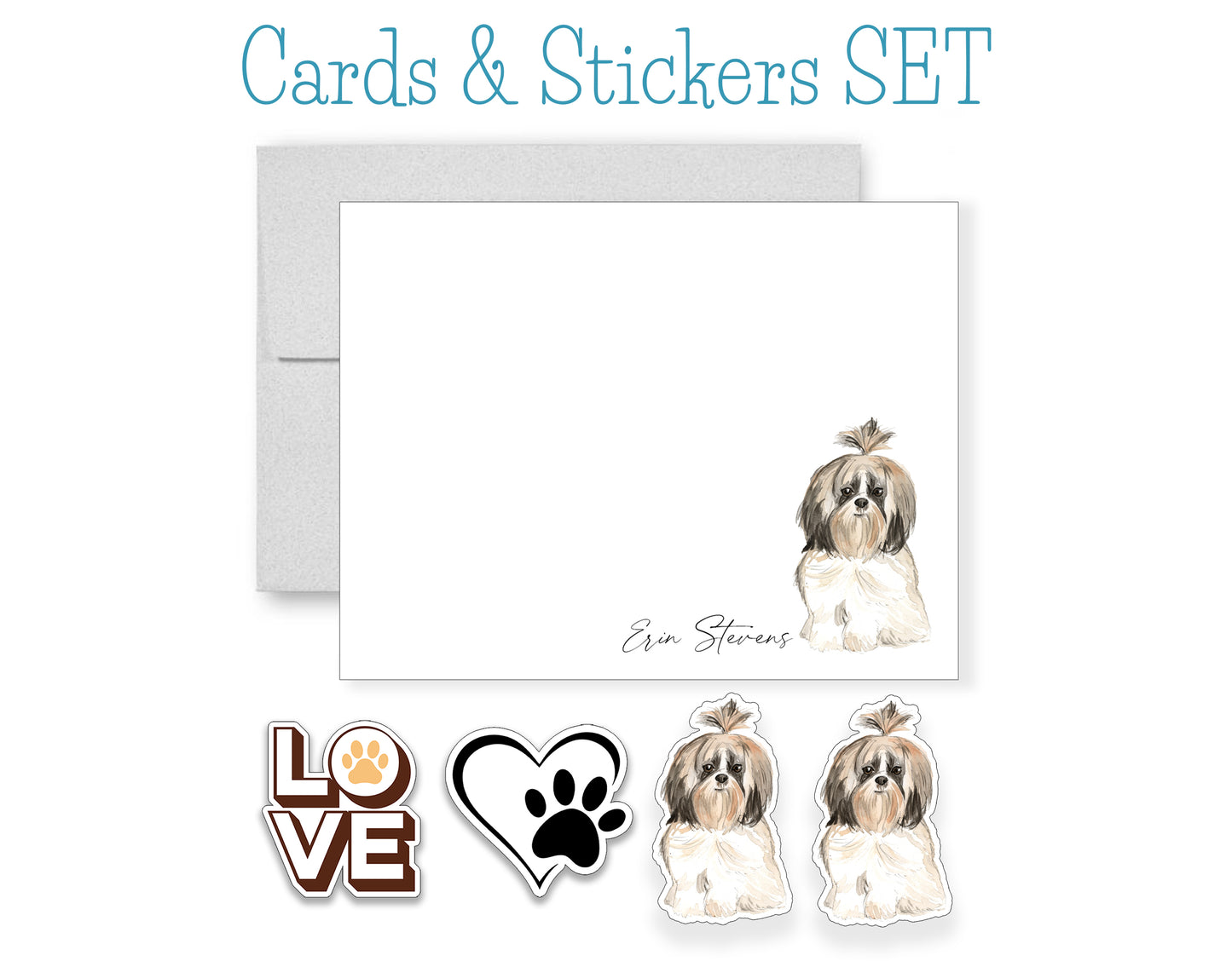 Shih Tzu Folded Note Cards and Stickers
