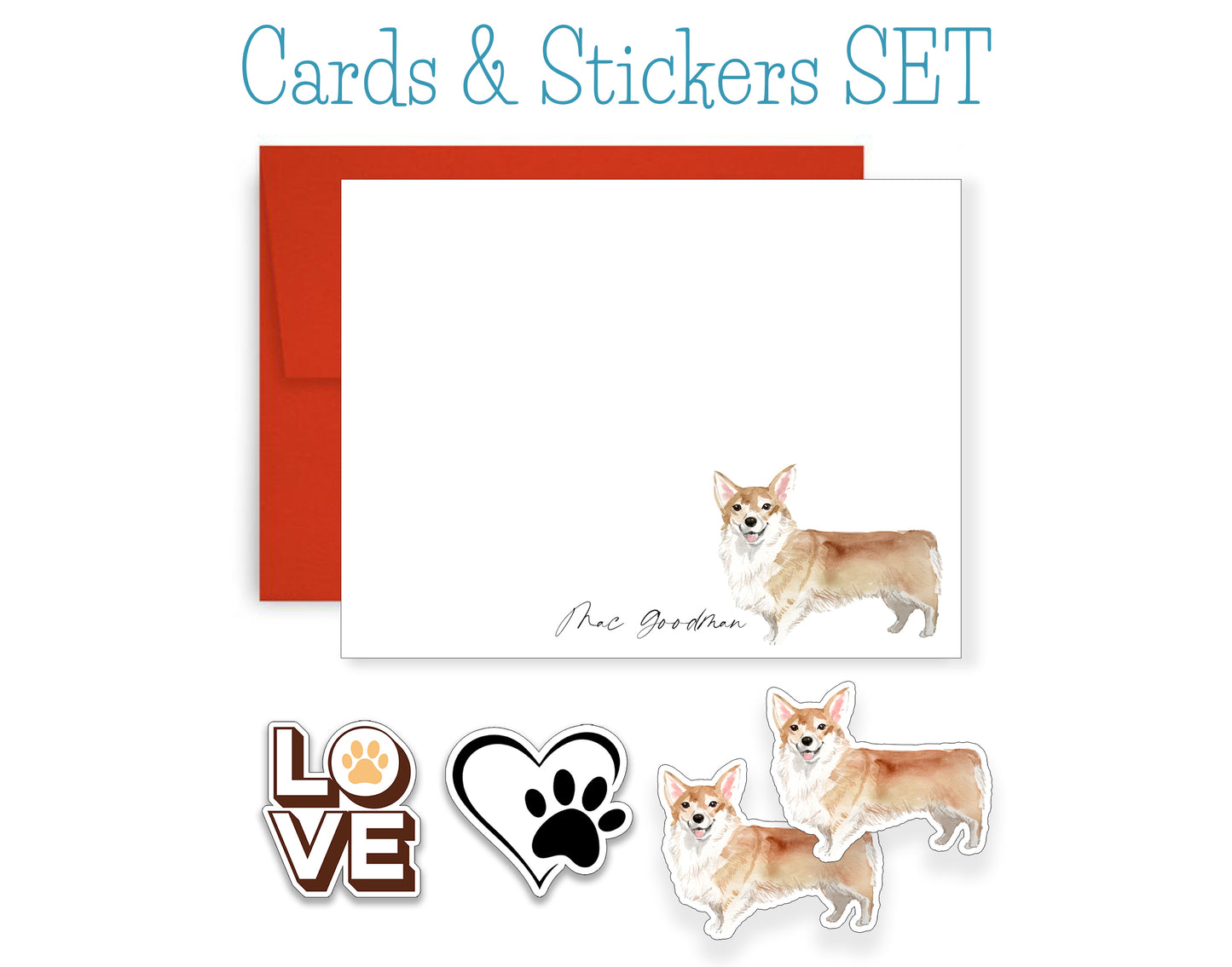 Welsh Corgi Folded Note Cards Stickers