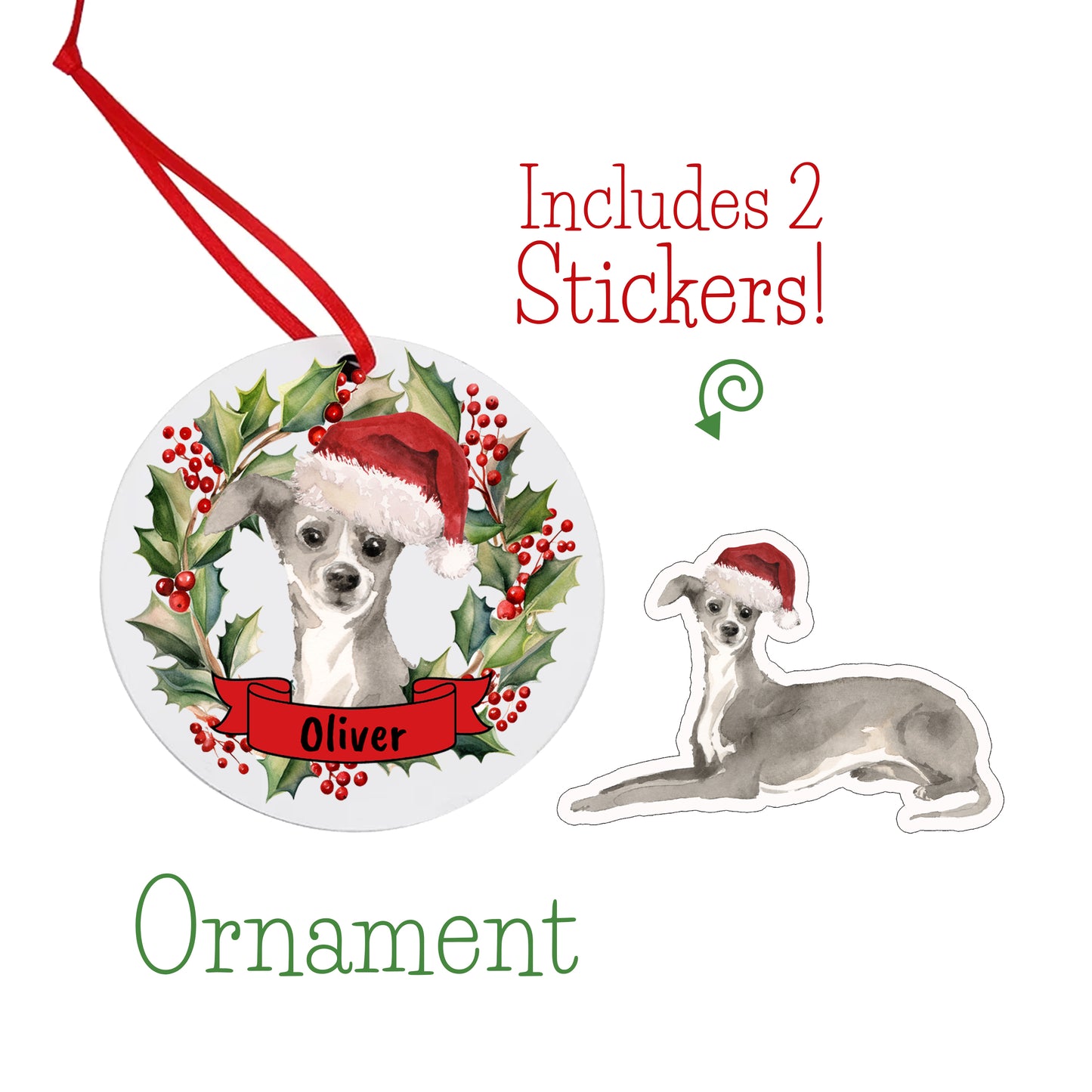 Greyhound Dog Christmas Ornament and Stickers