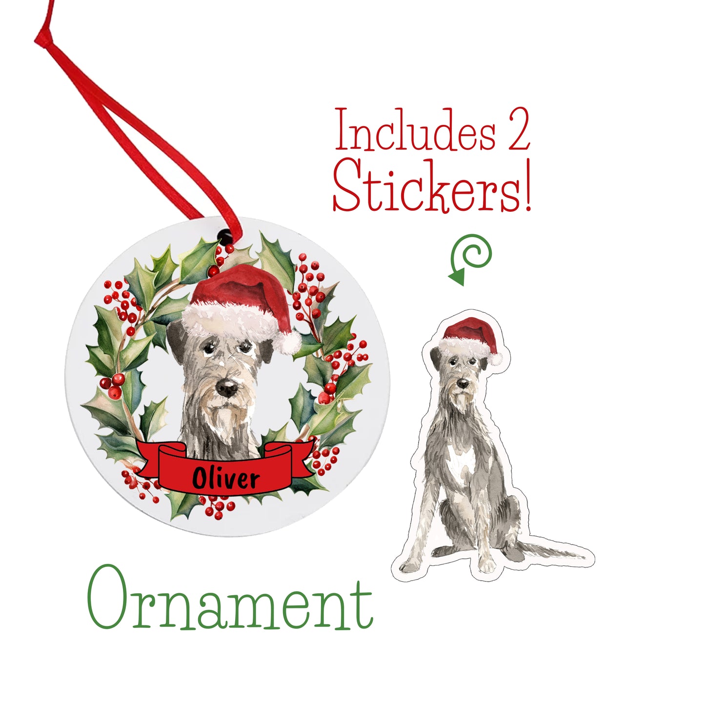 Irish Wolfhound Dog Christmas Ornament and Stickers