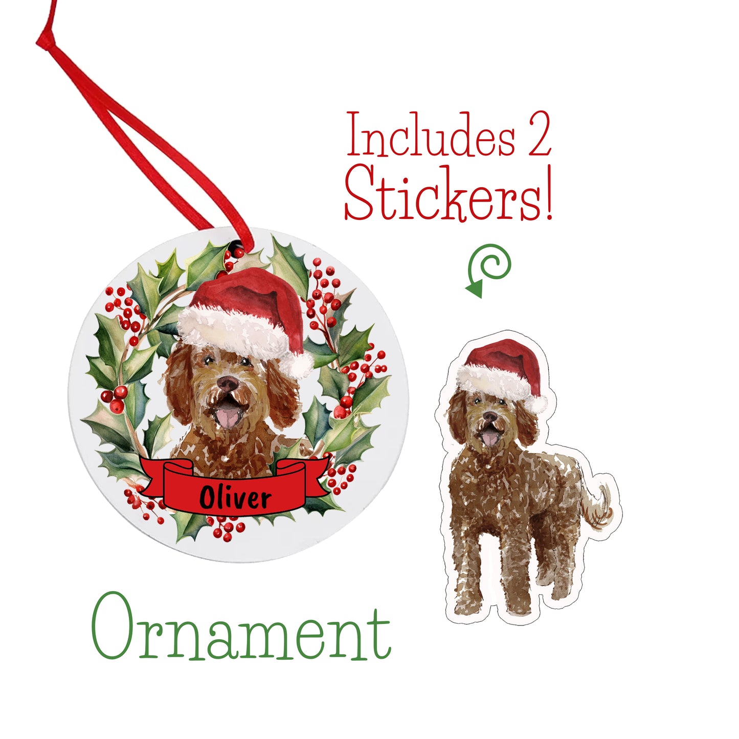 Labradoodle Dog Christmas Ornament and Stickers