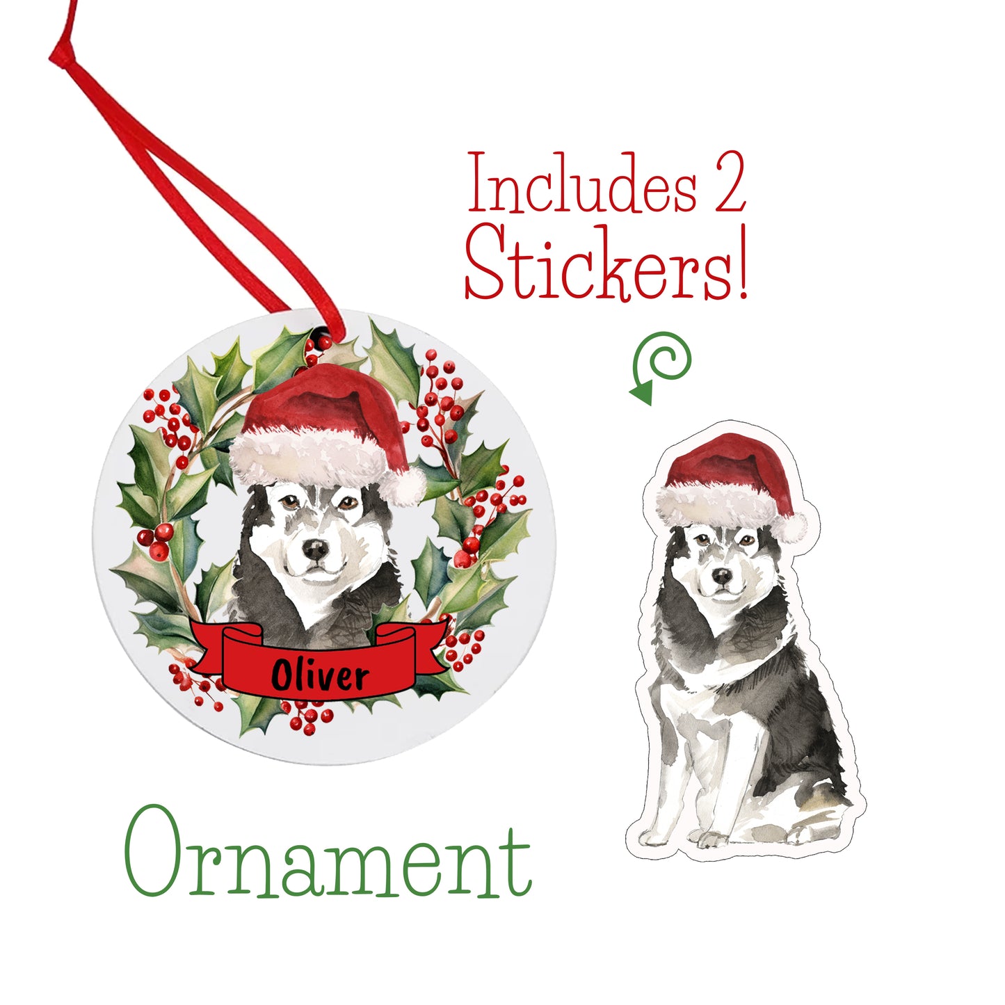 Malamute Dog Christmas Ornament and Stickers