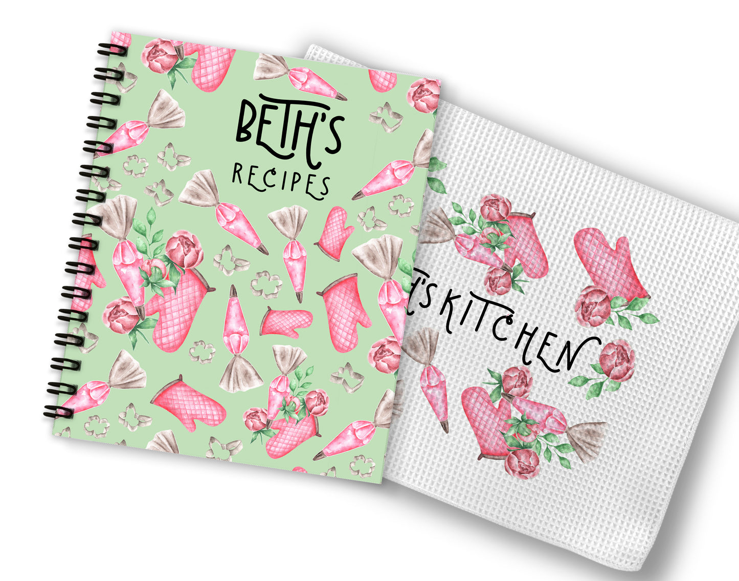 Blush Pink and Green Recipe Book and Towel