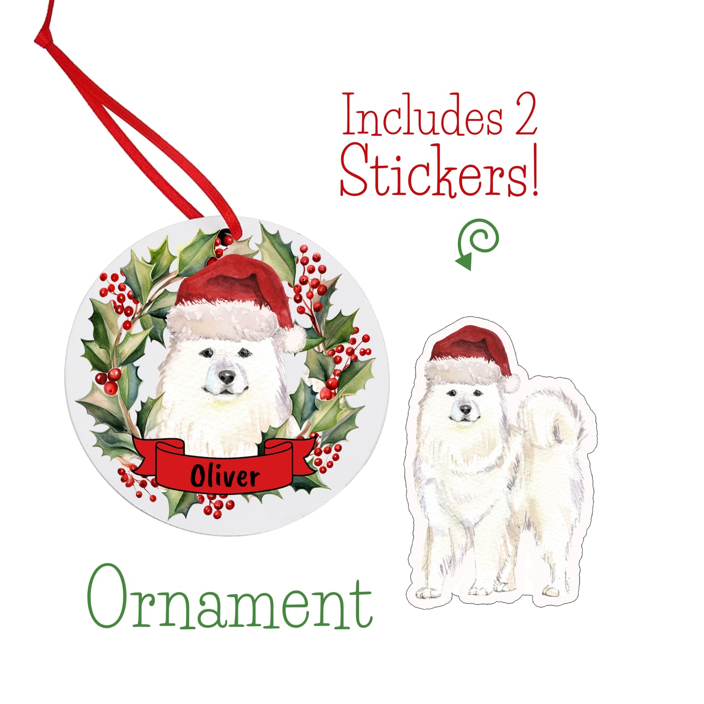 Samoyed Dog Christmas Ornament and Stickers