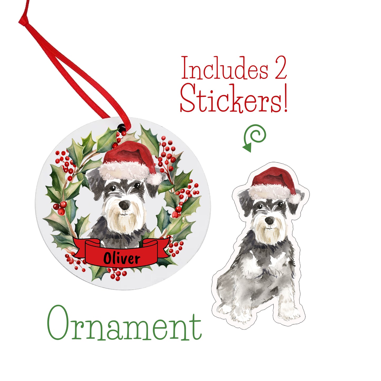 Schnauzer Dog Christmas Ornament and Stickers