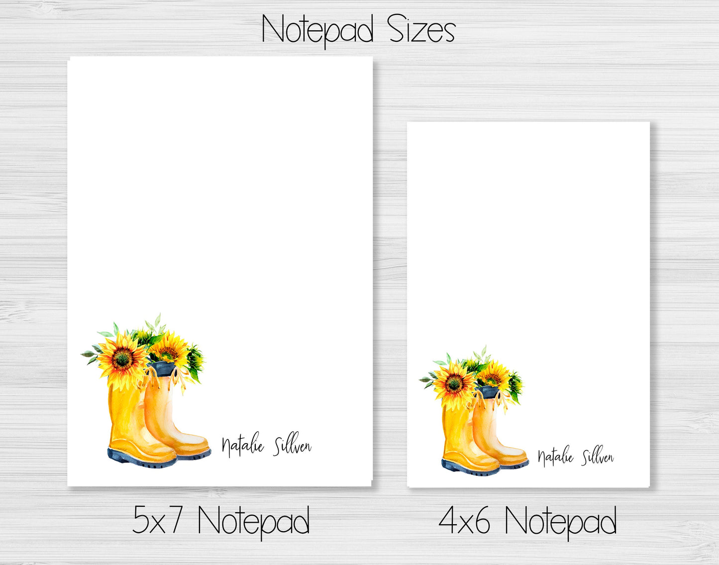 Yellow Rainboots and Sunflower Notepad, Card and Stickers