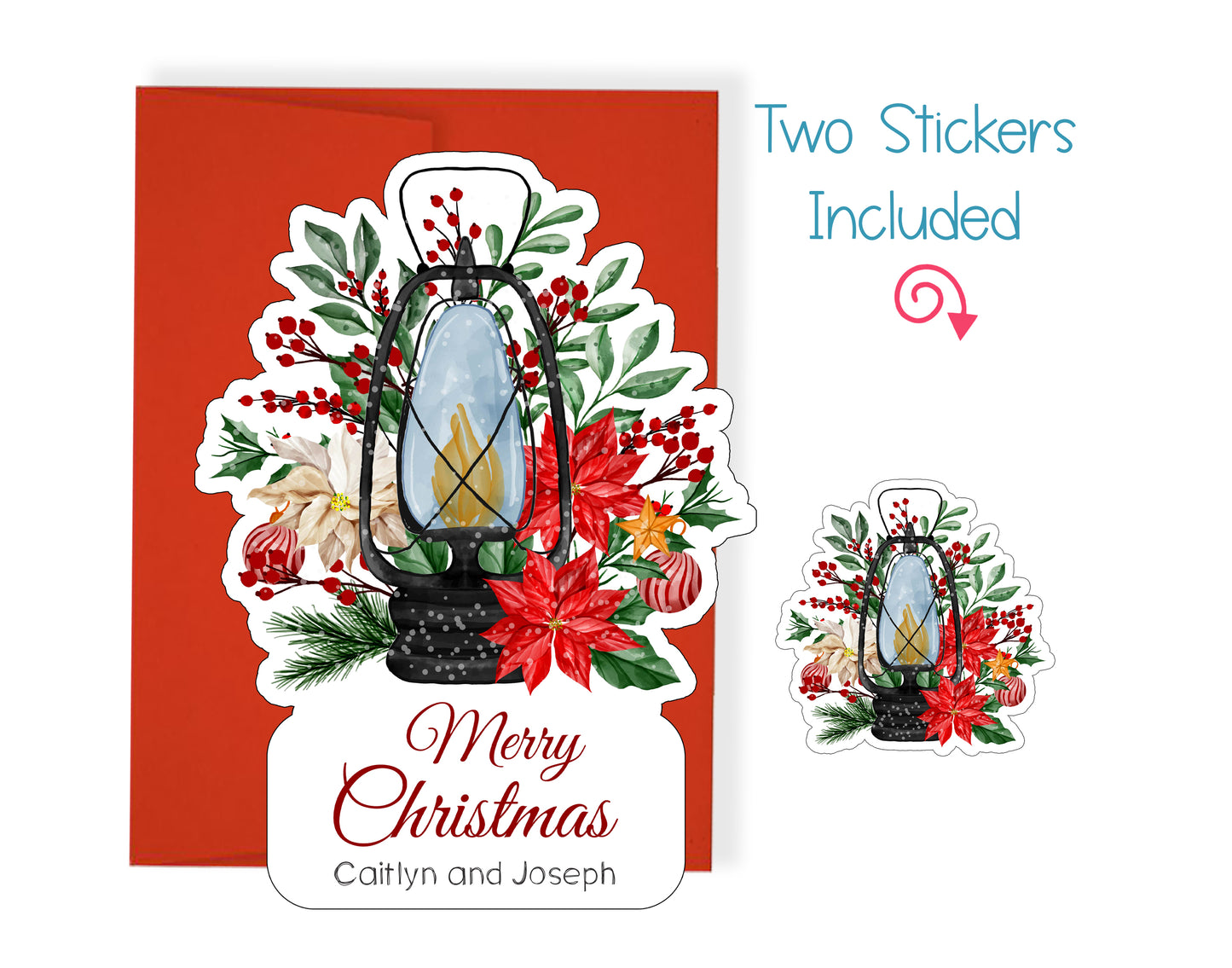 Lantern and Poinsettia Christmas Card