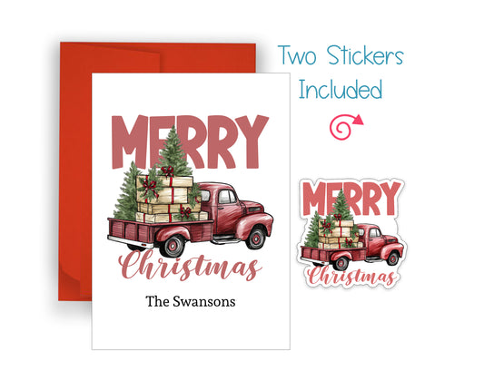 Vintage Christmas Tree Truck Christmas Card