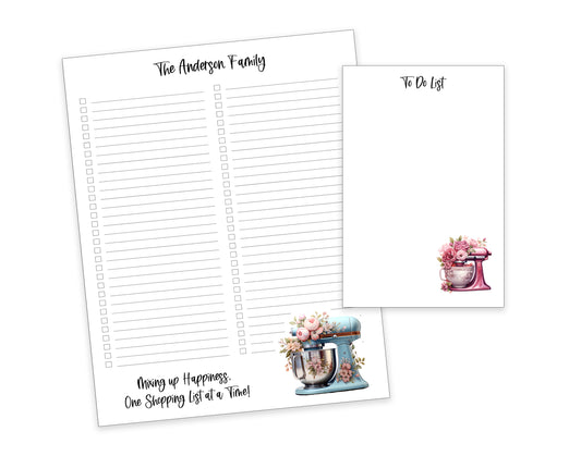 Kitchen Mixer and Flowers Shopping List Notepad and To Do List Pad