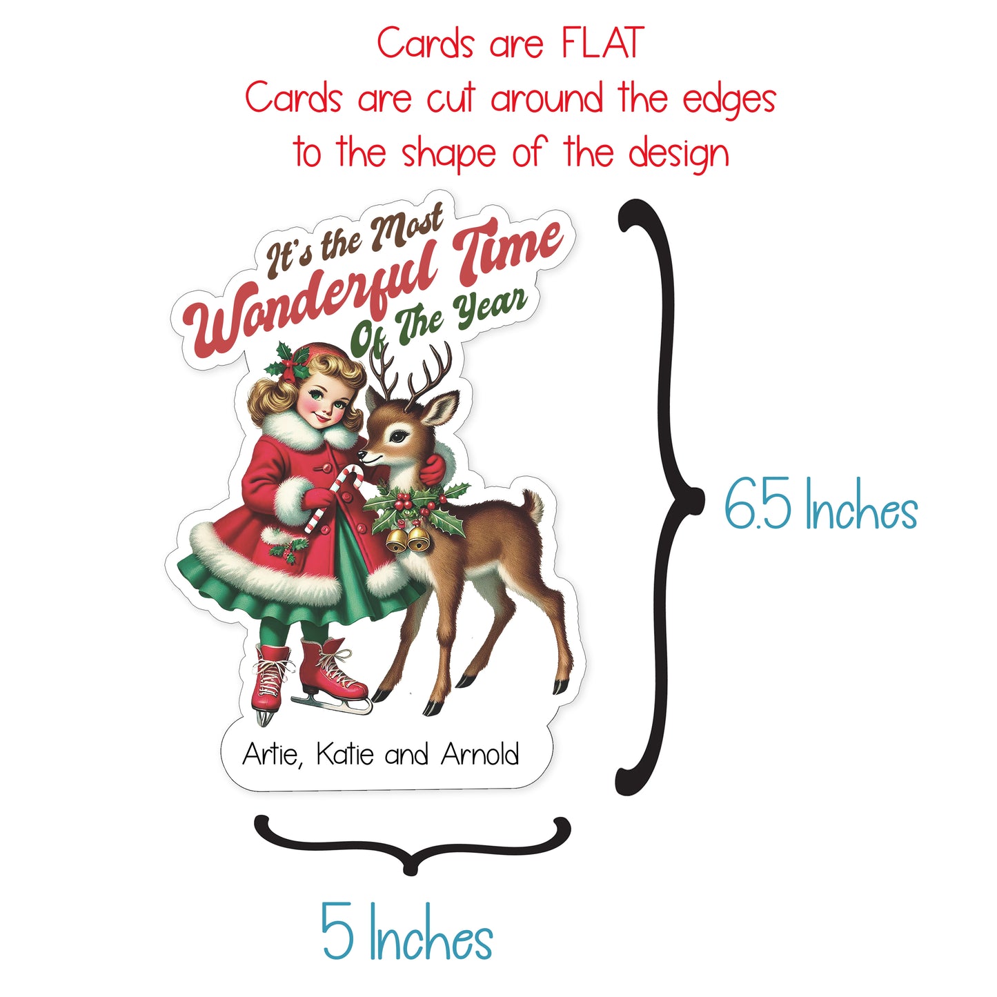 Vintage Girl and Deer Christmas Card