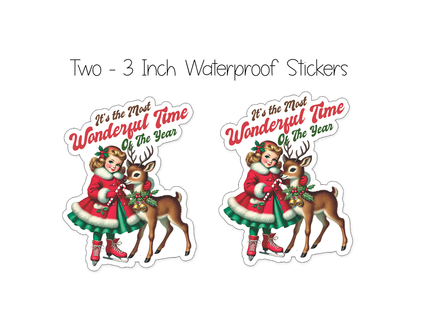 Vintage Girl and Deer Christmas Card