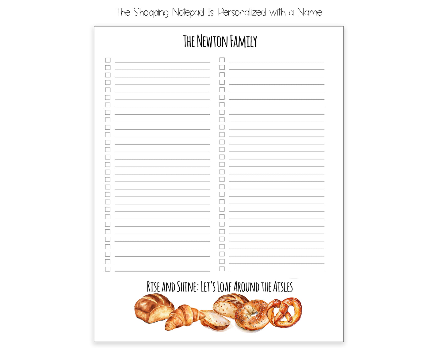 Bread Shopping List Notepad and To Do List Pad