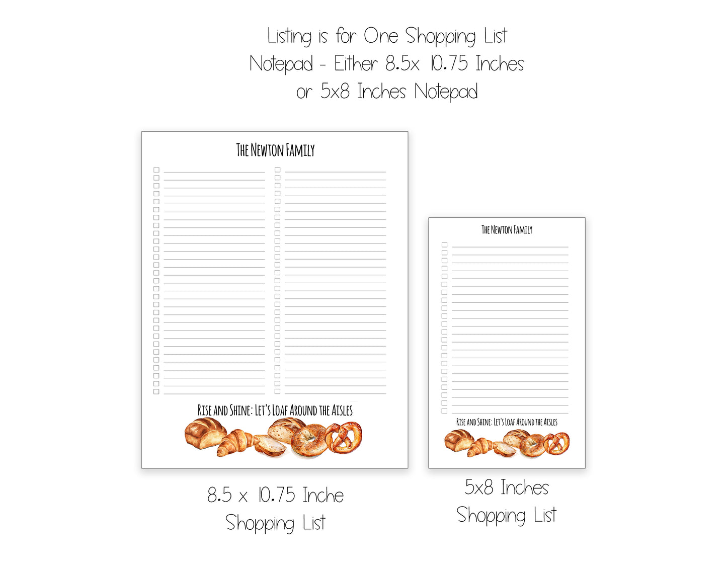 Bread Shopping List Notepad and To Do List Pad
