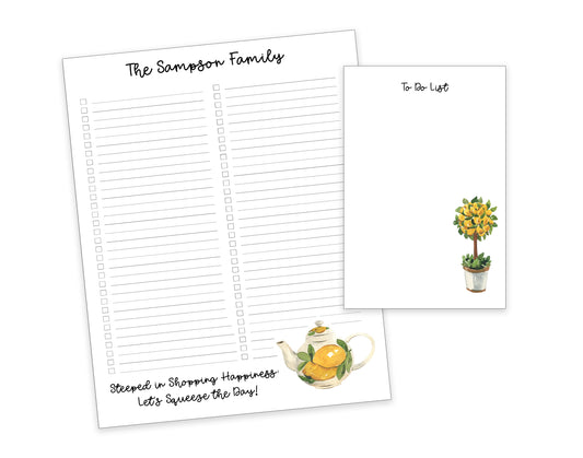 Tea Pot and Lemons Shopping List Notepad and To Do List Pad