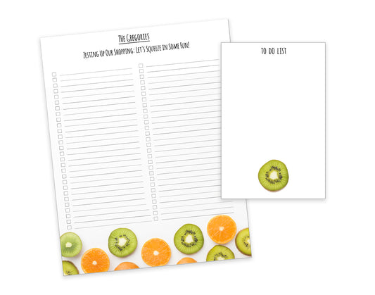 Kiwis and Oranges Shopping List Notepad and To Do List Pad