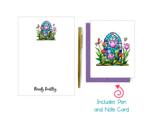 Stained Glass Notepad, Card and Pen