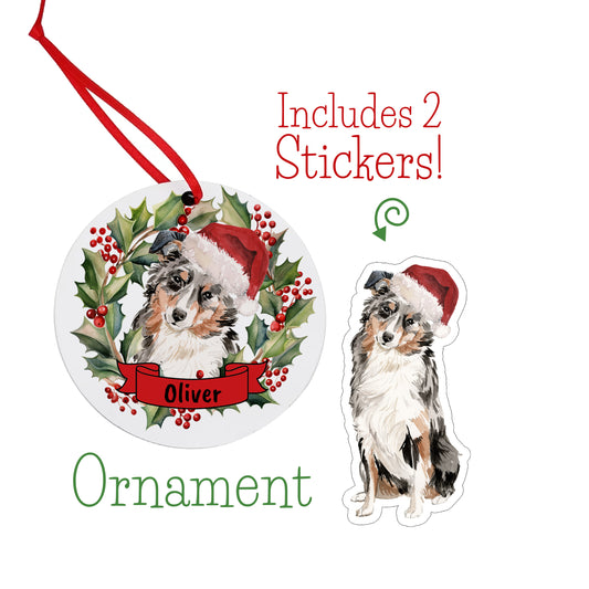 Australian Shepherd Christmas Ornament and Stickers