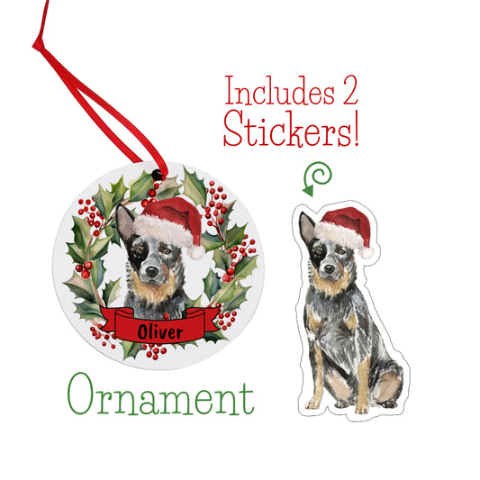Australian Cattle Dog Christmas Ornament and Stickers
