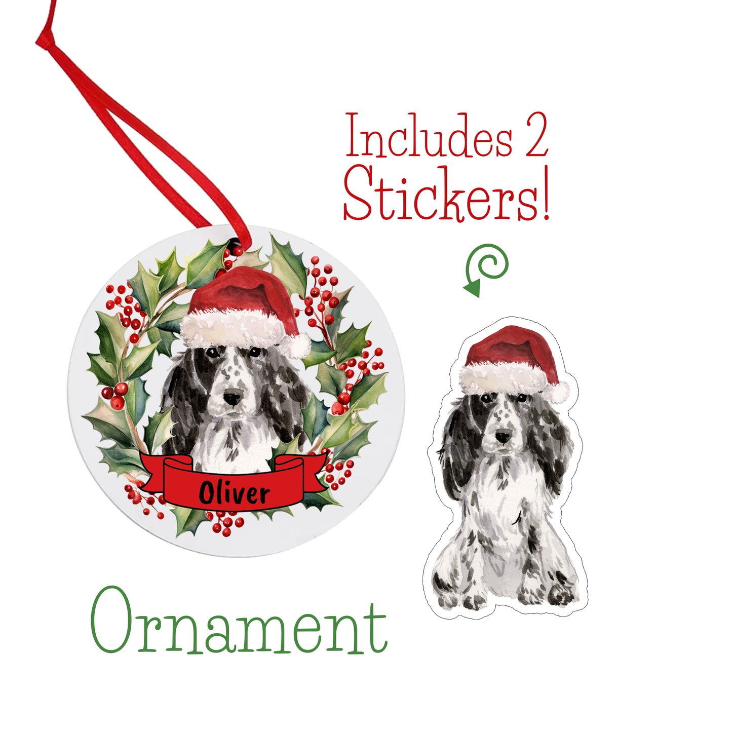 Cocker Spaniel Christmas Ornament and Stickers