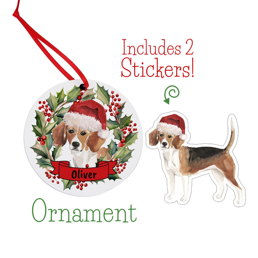Beagle Christmas Ornament and Stickers