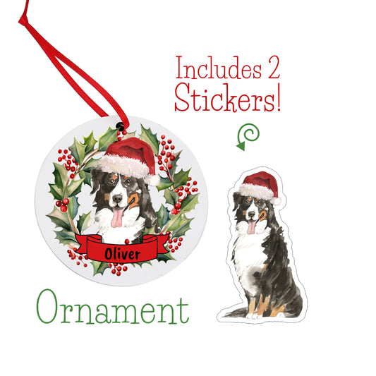 Bernese Mountain Dog Christmas Ornament and Stickers