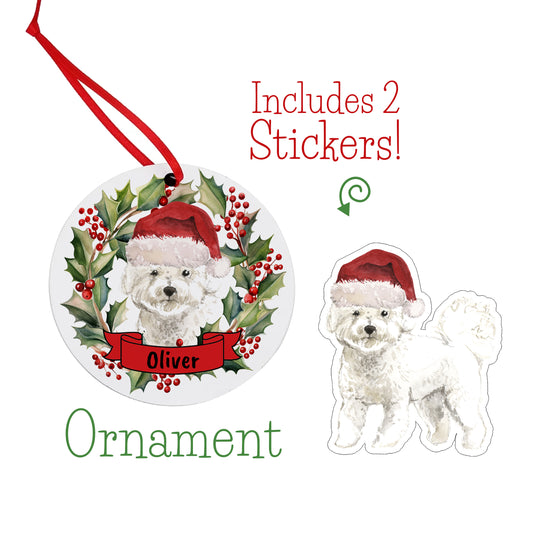 Bichon Christmas Ornament and Stickers