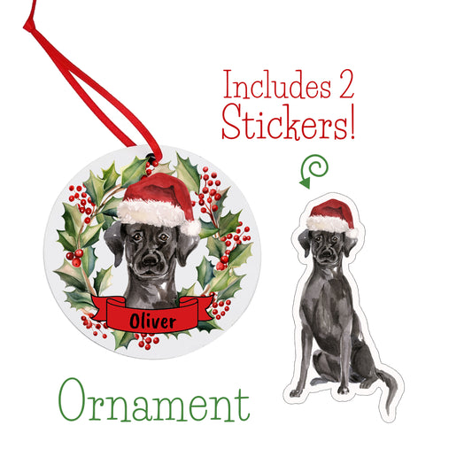 Black Labrador Dog Christmas Ornament and Stickers