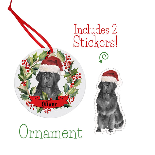 Black Newfoundland Dog Christmas Ornament and Stickers