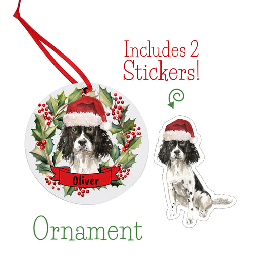 English Springer Spaniel Christmas Ornament and Stickers