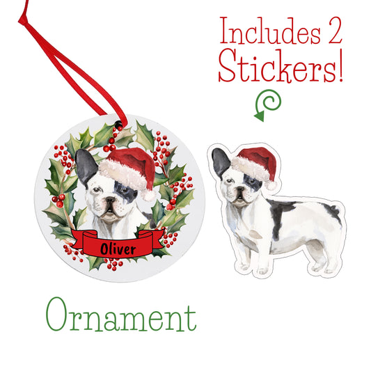 French Bulldog Christmas Ornament and Stickers