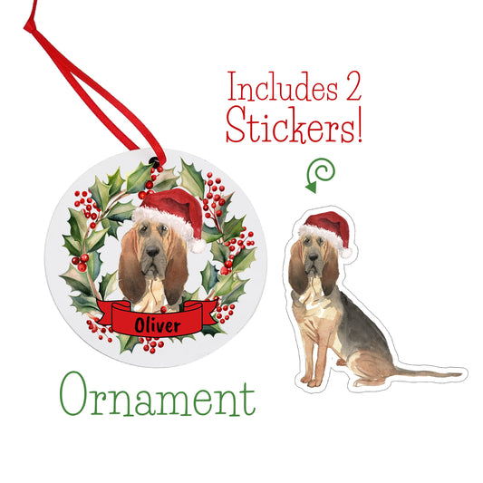 Bloodhound Christmas Ornament and Stickers