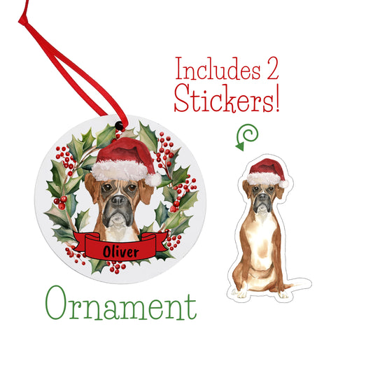 Boxer Christmas Ornament and Stickers