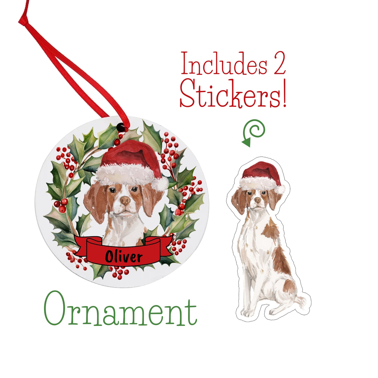 Brittany Christmas Ornament and Stickers