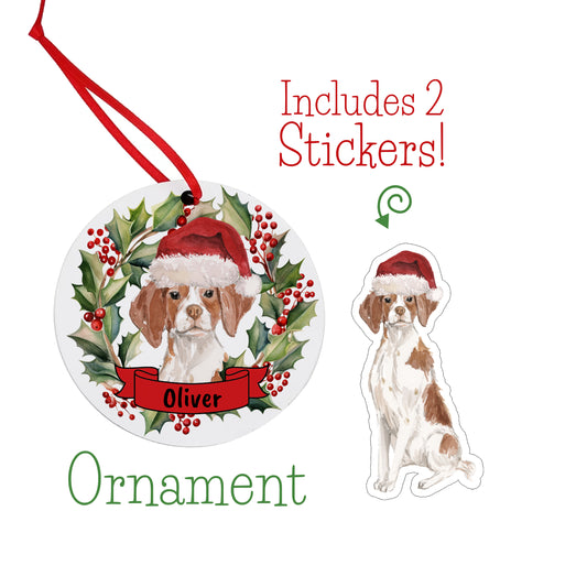 Brittany Christmas Ornament and Stickers