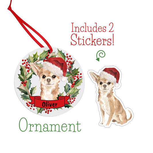 Chihuahua Christmas Ornament and Stickers