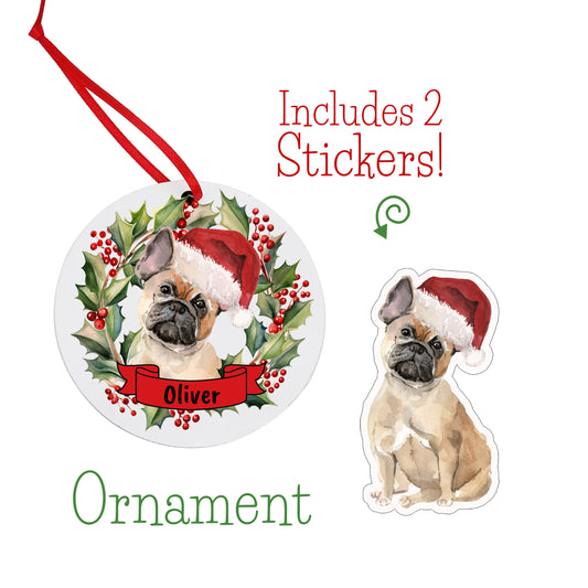 French Bulldog Christmas Ornament and Stickers