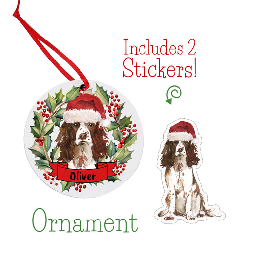 English Springer Spaniel Christmas Ornament and Stickers