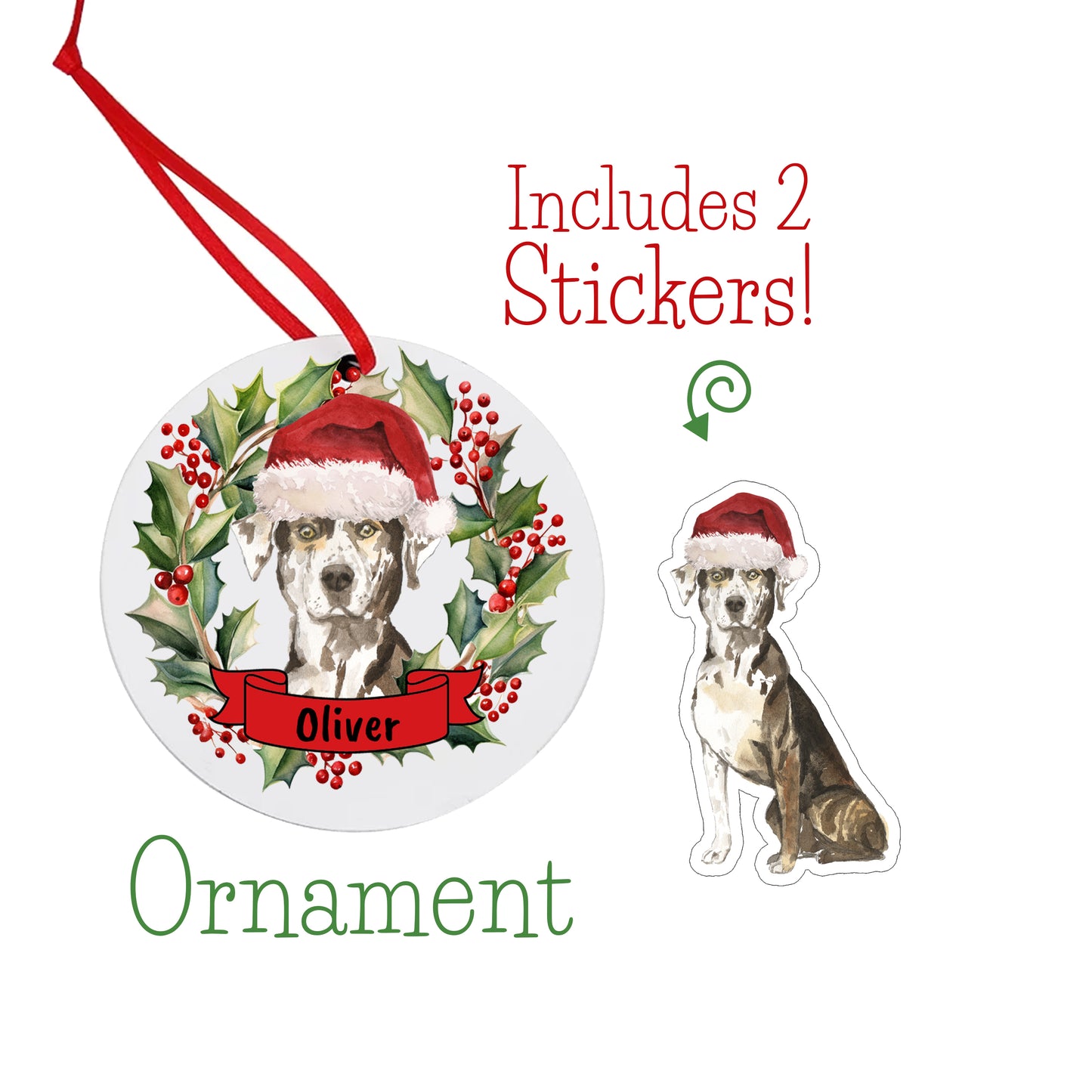 Catahoula Leopard Dog Christmas Ornament and Stickers