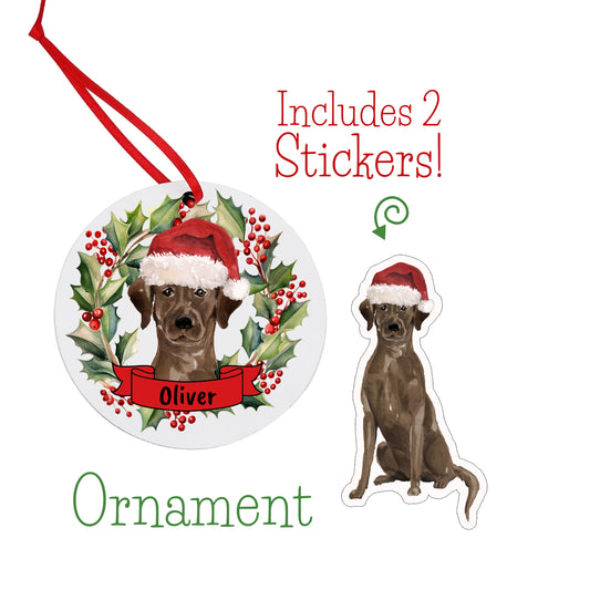 Chocolate Labrador Dog Christmas Ornament and Stickers