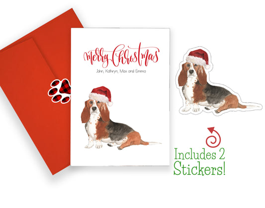 Basset Hound Christmas Cards and Stickers