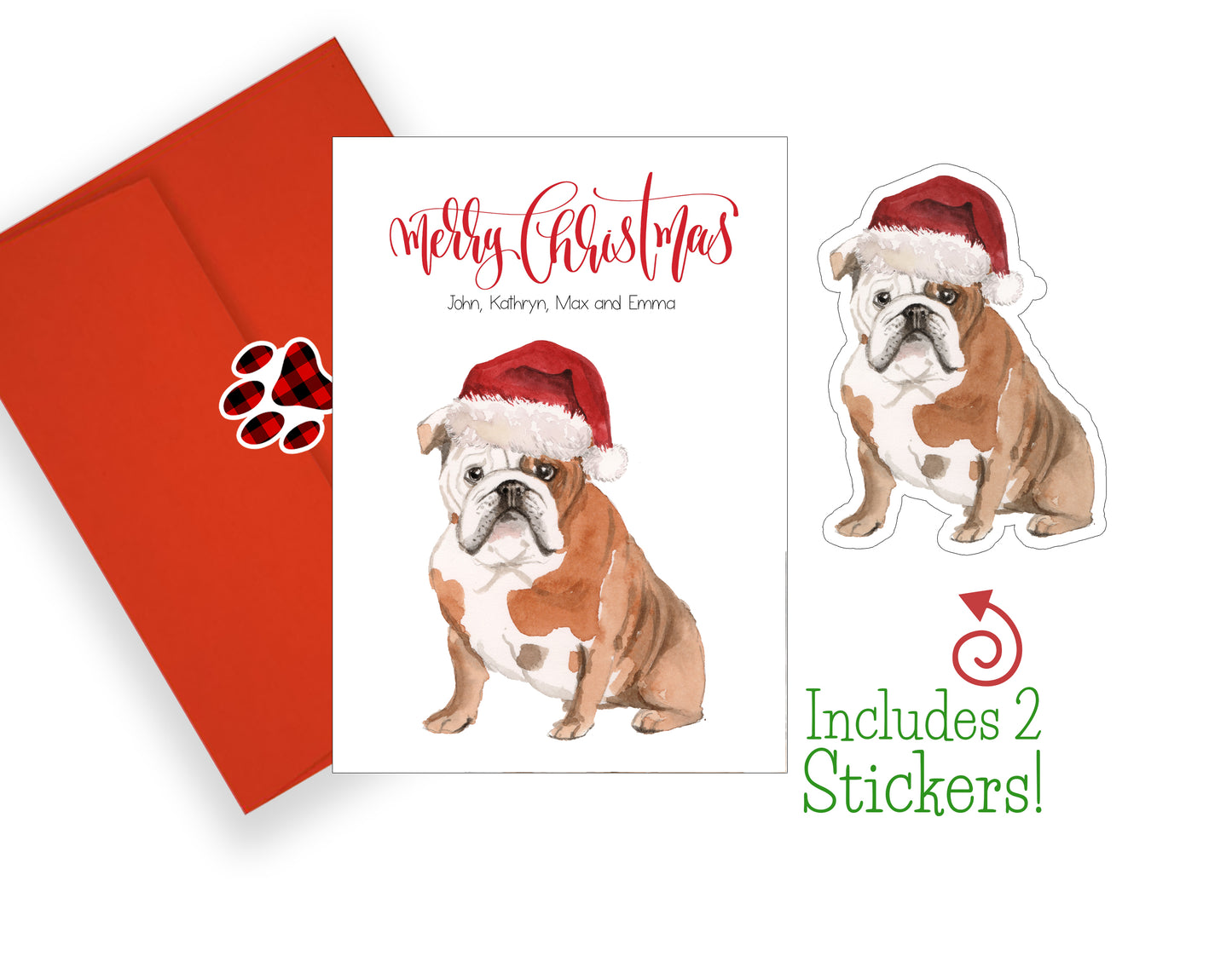 English Bulldog Christmas Cards and Stickers