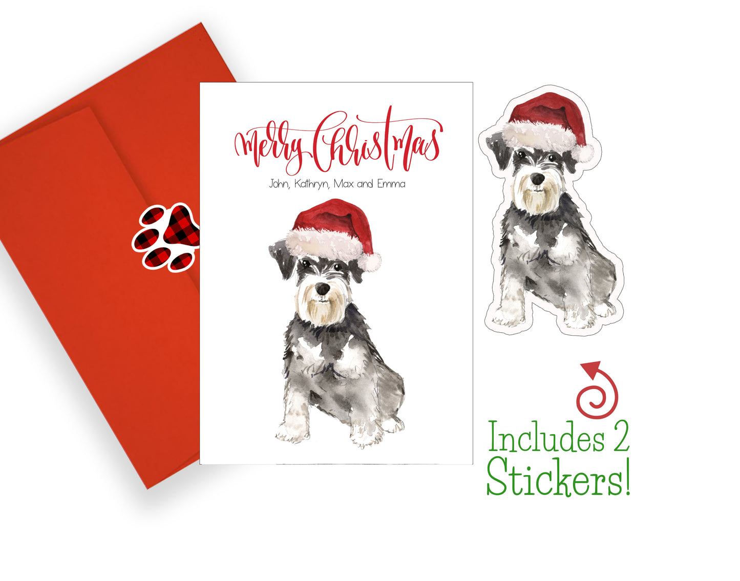 Miniature Schnauzer Christmas Cards and Stickers
